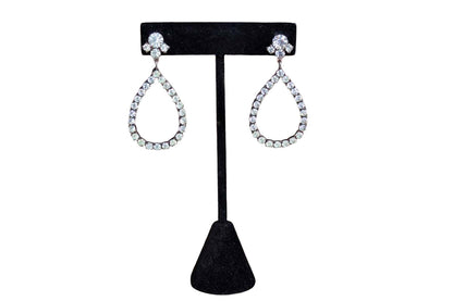 Silver Tone Rhinestone Drop Pierced Earrings with Pear-Shaped Design