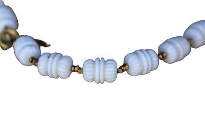 Miriam Haskell (New York, USA) White Plastic Beaded Necklace with Small Gold Bead Accents