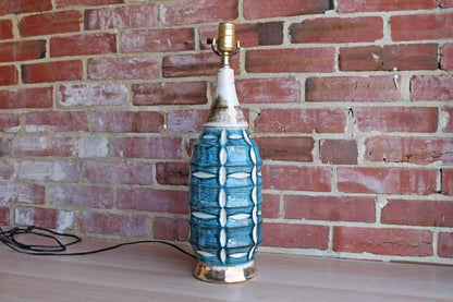 Ceramic Table Lamp with White Marquise Shapes on a Turquoise, White and Gold Base