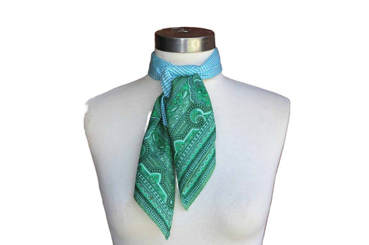 Glentex (Made in Japan) Blue Diamond and Green Paisley Scarf