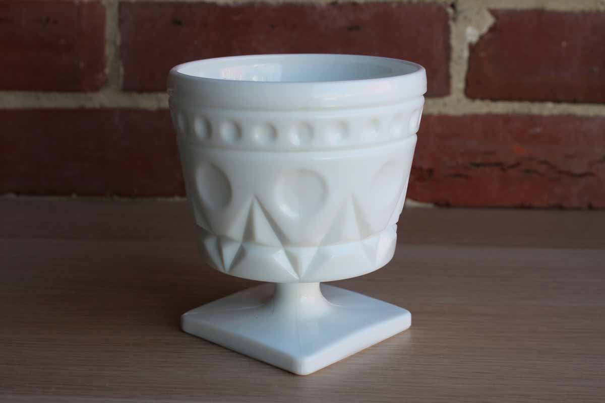 White Milk Glass Sugar Bowl with Dot and Diamond Pattern