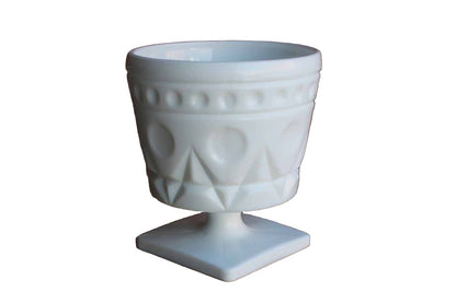 White Milk Glass Sugar Bowl with Dot and Diamond Pattern