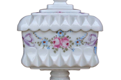 Westmoreland Glass Company (Pennsylvania, USA) Wedding Roses and Bows Milk Glass Large Bowl with Lid
