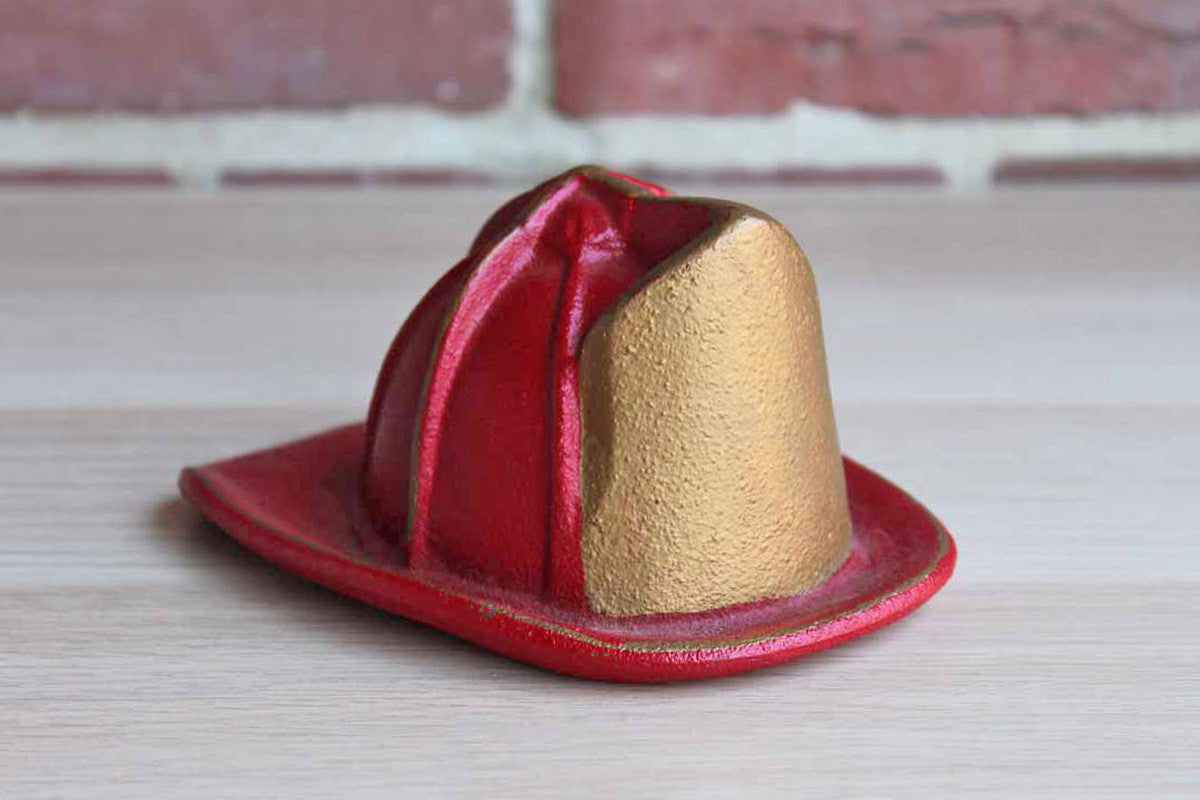 Painted Red and Gold Cast Iron Traditional Firefighters Helmet