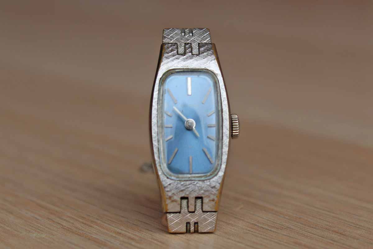 Seiko (Japan) Silver Tone Mechanical Wind-Up Watch with Blue Face