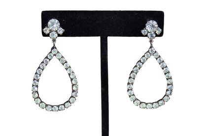 Silver Tone Rhinestone Drop Pierced Earrings with Pear-Shaped Design