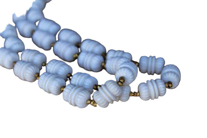 Miriam Haskell (New York, USA) White Plastic Beaded Necklace with Small Gold Bead Accents