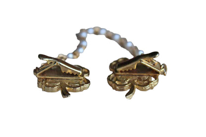 Clover Shaped Gold Tone and Mother of Pearl Sweater Clips with Faux Pearl Chain