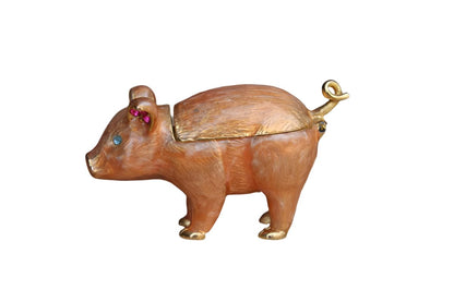 Monet (New York, USA) Gold Tone and Pink Enameled Pig Pill Box