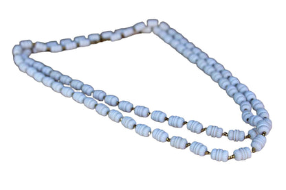 Miriam Haskell (New York, USA) White Plastic Beaded Necklace with Small Gold Bead Accents