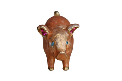Monet (New York, USA) Gold Tone and Pink Enameled Pig Pill Box