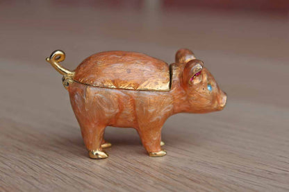 Monet (New York, USA) Gold Tone and Pink Enameled Pig Pill Box