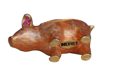 Monet (New York, USA) Gold Tone and Pink Enameled Pig Pill Box