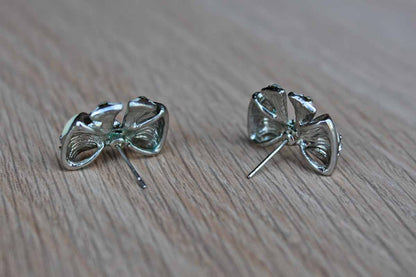 Enamel and Silver Rhinestone Bow-Shaped Pierced Earrings