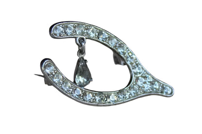 Silver Tone Rhinestone Wishbone Brooch