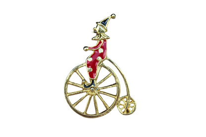Clown Riding a Penny-Farthing Bicycle Brooch