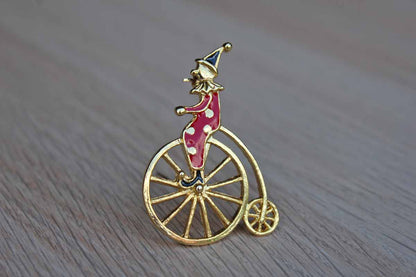 Clown Riding a Penny-Farthing Bicycle Brooch