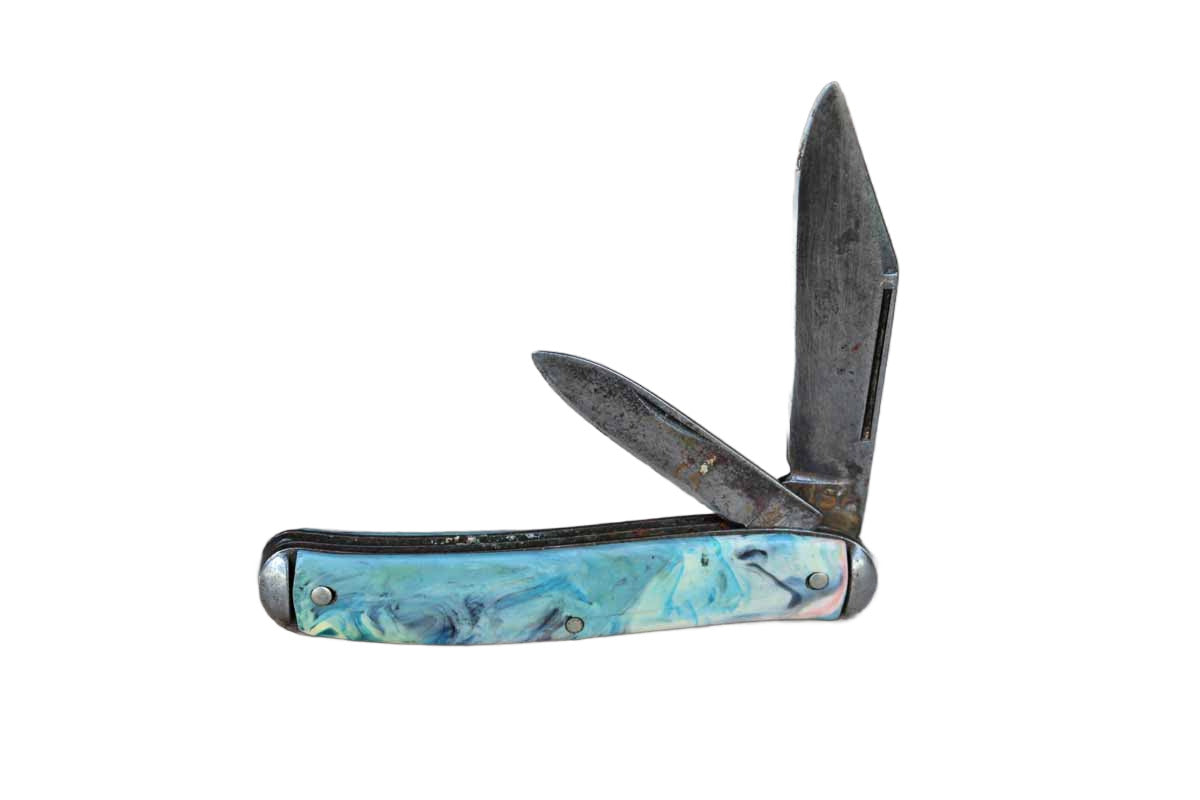 2-Blade Pocket Knife with Plastic Multi-Colored Swirled Design
