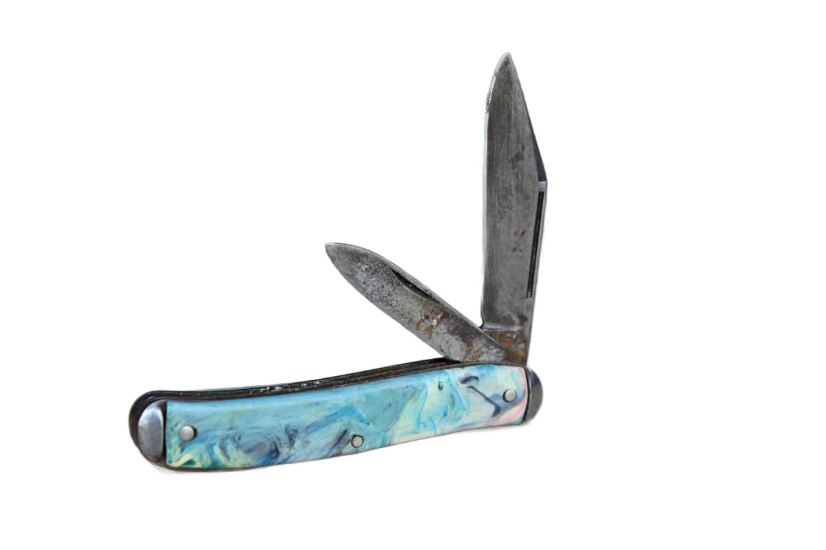 2-Blade Pocket Knife with Plastic Multi-Colored Swirled Design