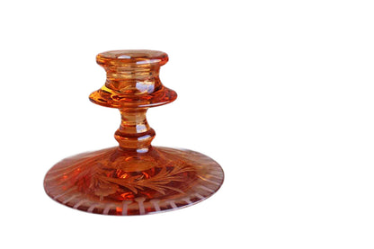 Pink Depression Glass Candlesticks with Etched Floral Rim, A Pair