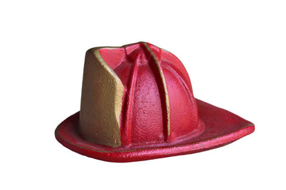 Painted Red and Gold Cast Iron Traditional Firefighters Helmet