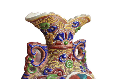 Japanese Satsuma Vases With Vibrantly Detailed Moriage and Beading