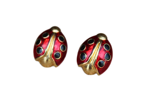 Avon Enameled Ladybug Pierced Earrings