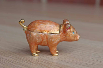Monet (New York, USA) Gold Tone and Pink Enameled Pig Pill Box