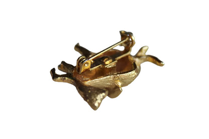 Gold Metal Bull Brooch with Black Bead Eyes