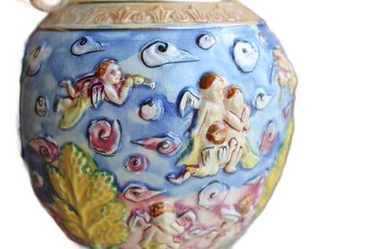 Hinode (Japan) Vibrantly Colored Urn Vases with Cherubs and Angels, A Pair