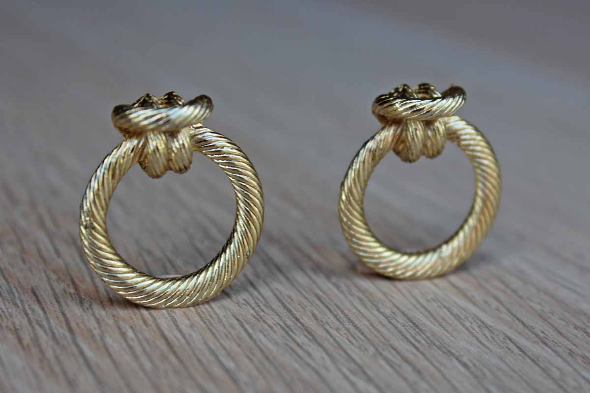 Gold Knotted Rope-Shaped and Textured Pierced Earrings