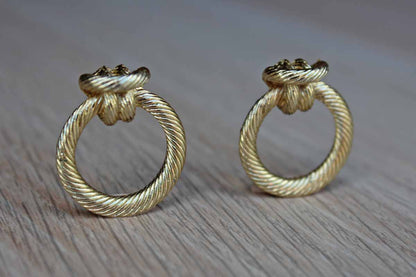 Gold Knotted Rope-Shaped and Textured Pierced Earrings