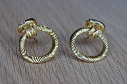 Gold Knotted Rope-Shaped and Textured Pierced Earrings