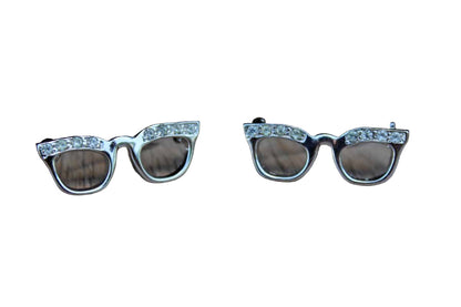 Cat Eye Glasses with Silver Rhinestones Scatter Pins, A Pair