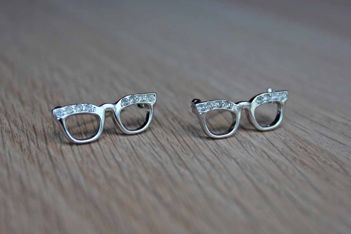 Cat Eye Glasses with Silver Rhinestones Scatter Pins, A Pair