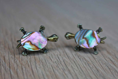 Mother of Pearl and Silver Turtle Shaped Non-Pierced Earrings