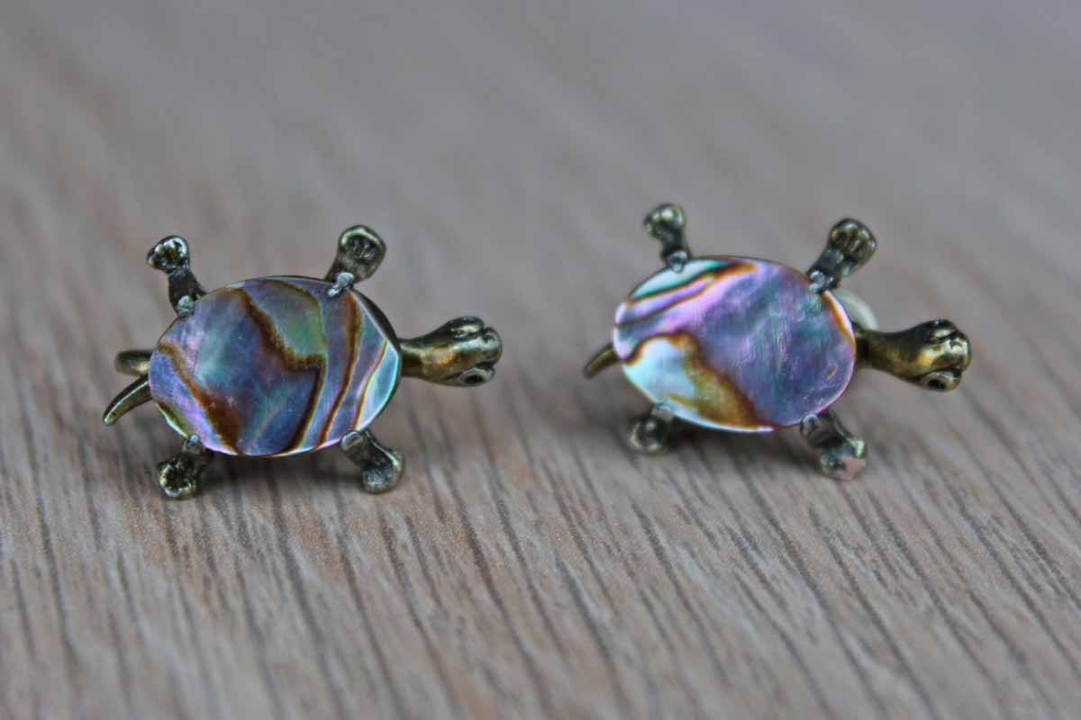 Mother of Pearl and Silver Turtle Shaped Non-Pierced Earrings