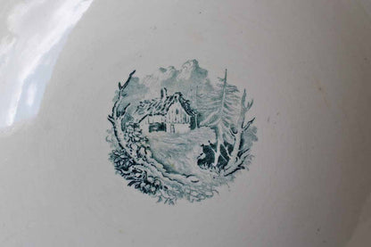 PV (France) Large Ceramic Bowl with Transferware Images of Pheasants and Flowers