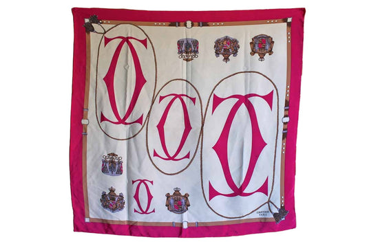 Cartier (Paris) 100% Silk Scarf Decorated with Ropes and Tassels and Cartier Logo