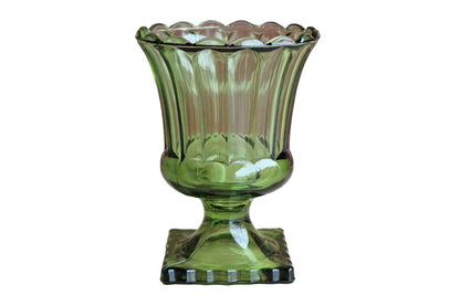 Green Pressed Glass Urn Vase or Planter