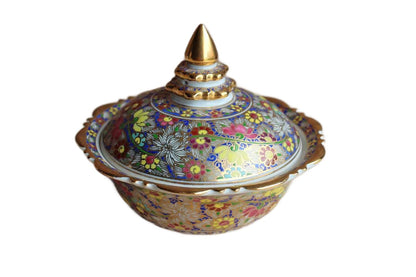 Trinket Box with Densly Painted Flowers and Gold Accents