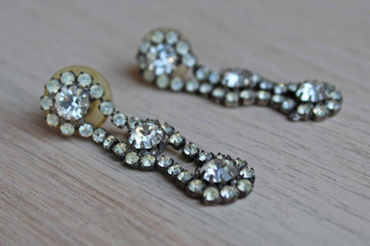 Pierced Silver Prong-Set Rhinestone Drop Earrings