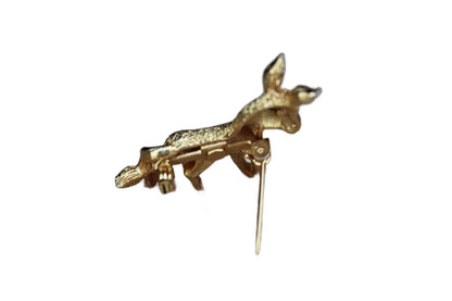 Gold Tone Metal Donkey Brooch with Green Rhinestone Eye