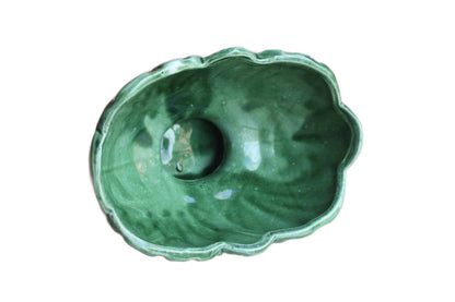 Elegant Glossy Green Footed Planter with Rounded Sides and Floral Form