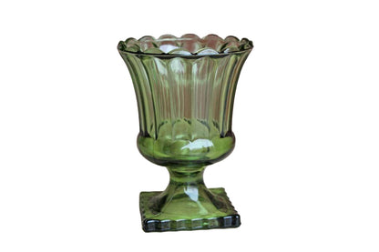 Green Pressed Glass Urn Vase or Planter