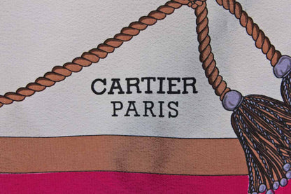 Cartier (Paris) 100% Silk Scarf Decorated with Ropes and Tassels and Cartier Logo