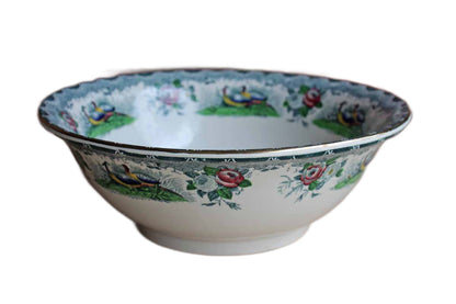 PV (France) Large Ceramic Bowl with Transferware Images of Pheasants and Flowers