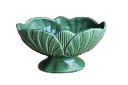Elegant Glossy Green Footed Planter with Rounded Sides and Floral Form