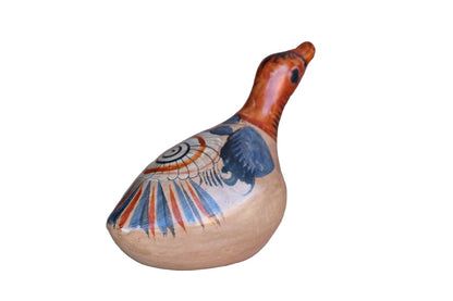 Mexican Folk Art Stoneware Duck Figurine with Hand-Painted Flowers
