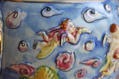 Hinode (Japan) Vibrantly Colored Urn Vases with Cherubs and Angels, A Pair